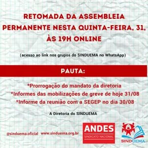 Convocação: SINDUEMA retoma Assembleia Permanente nesta quinta-feira, 31